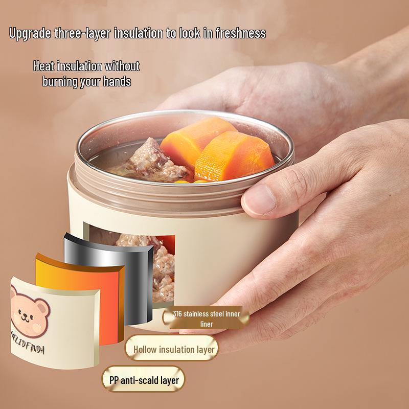 316 Stainless Steel Insulated Double-Layer Microwaveable Bento Lunch Box for Students and Office Workers