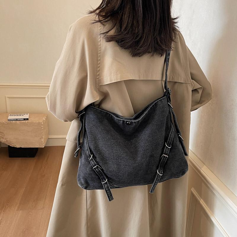 Большая вместительная джинсовая сумка женская сумка через плечо