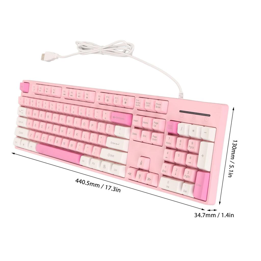 104-Key USB Wired Keyboard, Cute Gaming Keyboard with Vibrant Tri-Color Keycaps, 12 Multimedia Function Keys for OS X (PINK)