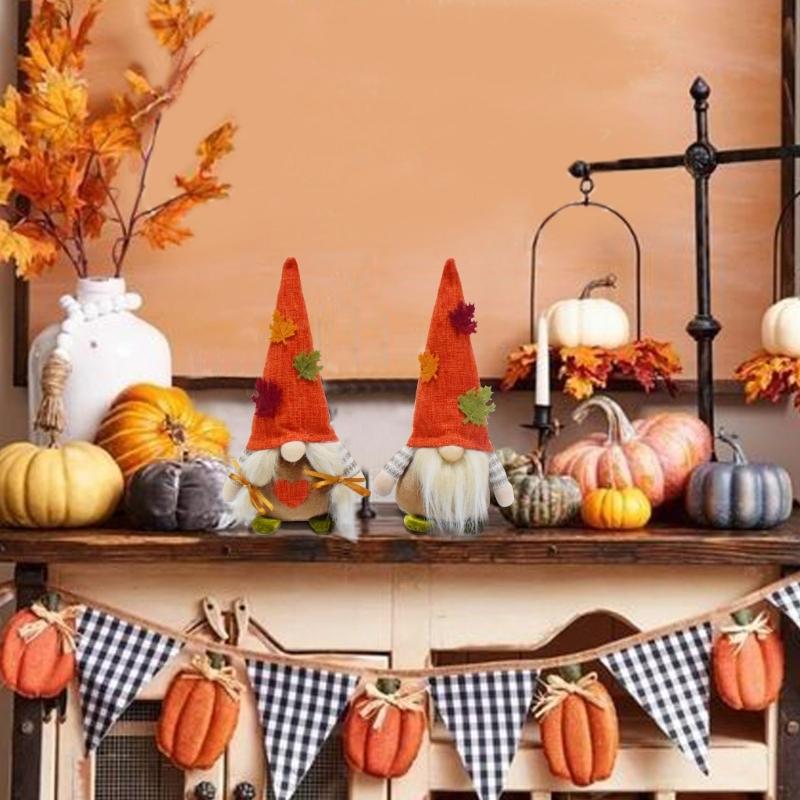 Осенние Кленовые Гномы Кукла Мягкая Фланелевая Ткань Ручная Работа Сезонный Дисплей Для Украшения Каминной Полки И Декоры Для Подарков