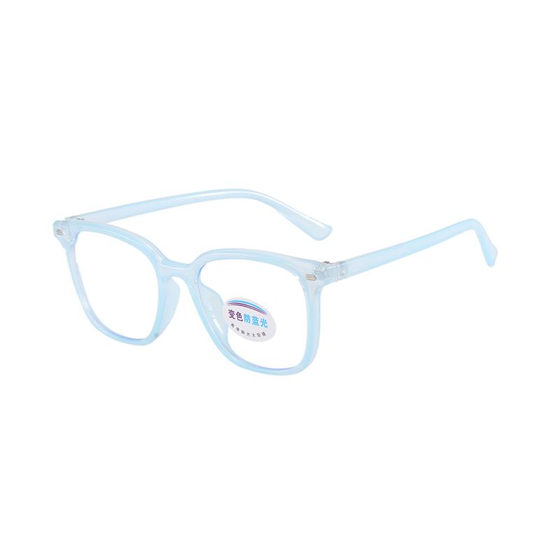 Photochromic Square Rice Nail Children's Eyeframe Color Change Anti Blue Light Flat Mirror Glasses Cute Boys And Girls