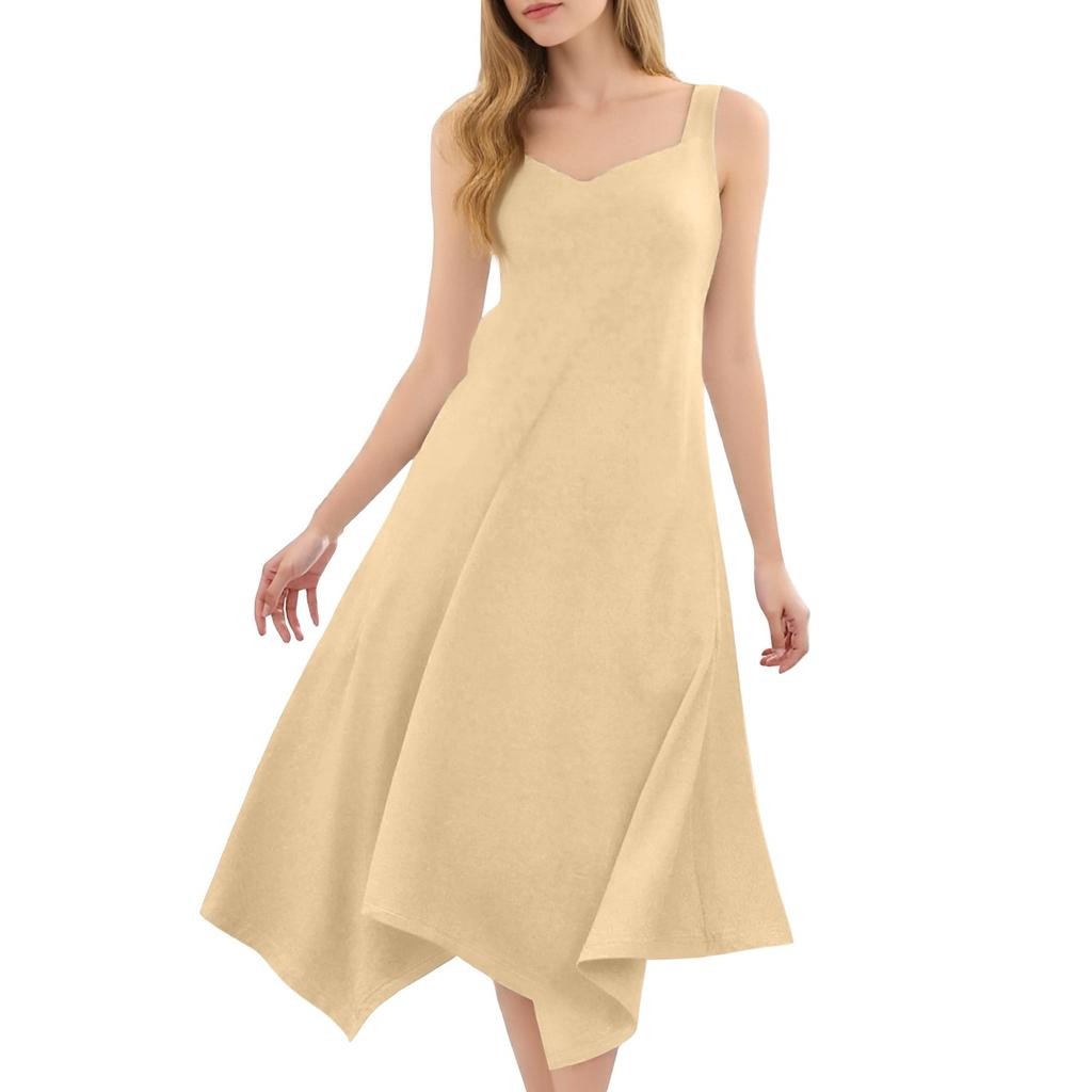 Женское повседневное модное платье миди без рукавов с круглым вырезом и нерегулярным подолом