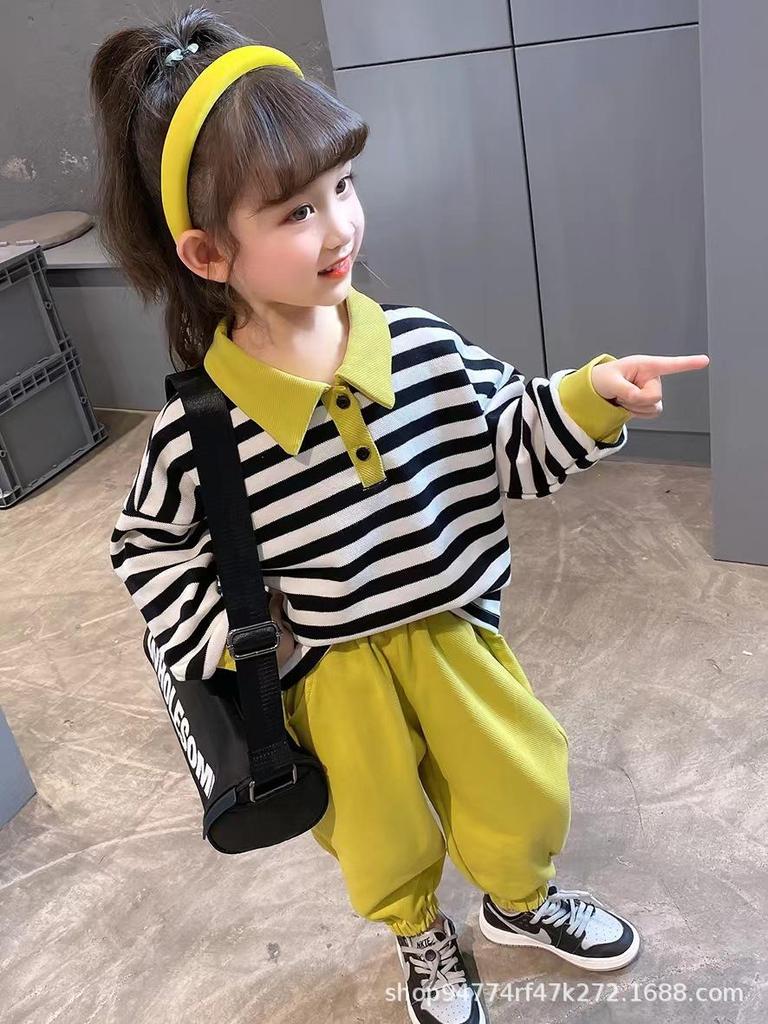 «Стильный спортивный костюм-двойка для девочек весна-осень 2023 года»