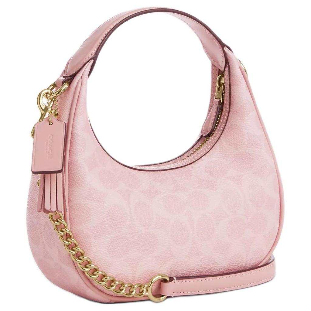 Coach Мини сумка-хобо с цепочкой из фирменного канваса, розовая, для женщин, для повседневного использования