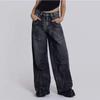 Y2k Vintage Women Jeans Back Wing Printed Rivet Washed Wide Leg Denim Pants Baggy Distressed Casual Trousers Streetwear