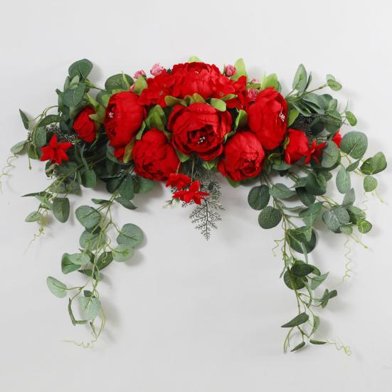 Искусственная гирлянда из пионов с зелеными листьями, свадебная вечеринка, цветочная арка, приветственная табличка, декоративная цветочная гирлянда, декор для дверного проема, стены, окна