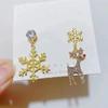 Delicate Rhinestone Elk Earrings for Women Sweet Asymmetrical Snowflake Deer Drop Earring New Year Jewelry Christmas Gift