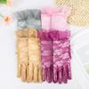 UV Protection Mittens Lace Gloves White Bride Gloves Rose Flower Pattern Party Dressy Gloves