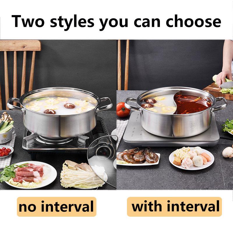 Chinese Hot Pot 304 Stainless Steel Induction Cooker Gas Stove Compatibl Kitchen Cookware Soup Cooking Pot Twin Divided