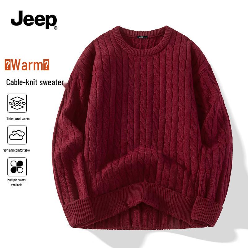 JEEP Men's Cable Knit Round Neck Sweater
