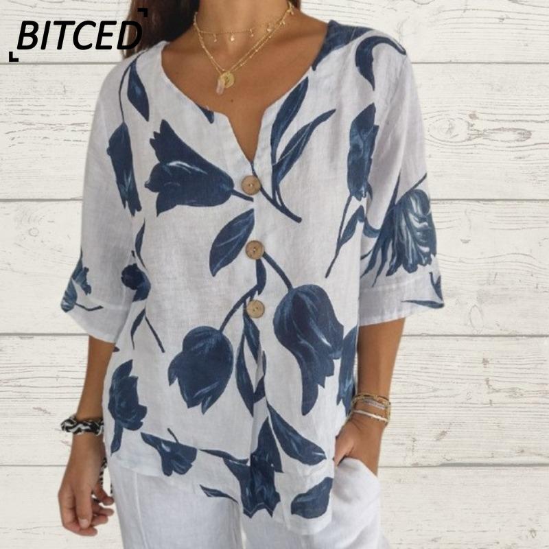 BITCED Женская модная повседневная блузка/рубашка с коротким рукавом и V-образным вырезом Международный дизайн