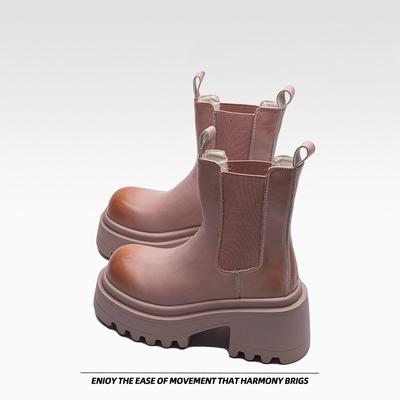 Модные ботинки-цилиндры с толстой подошвой, английские, французские, розовые, короткие, эластичные, ботинки Martin, узкие ботинки