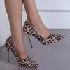 Туфли на высоком каблуке 2024 года, новые женские туфли из искусственной кожи, повседневные офисные туфли без застежек на шпильках, модные туфли с острым носком для ночного клуба с леопардовым принтом, танцевальная обувь
