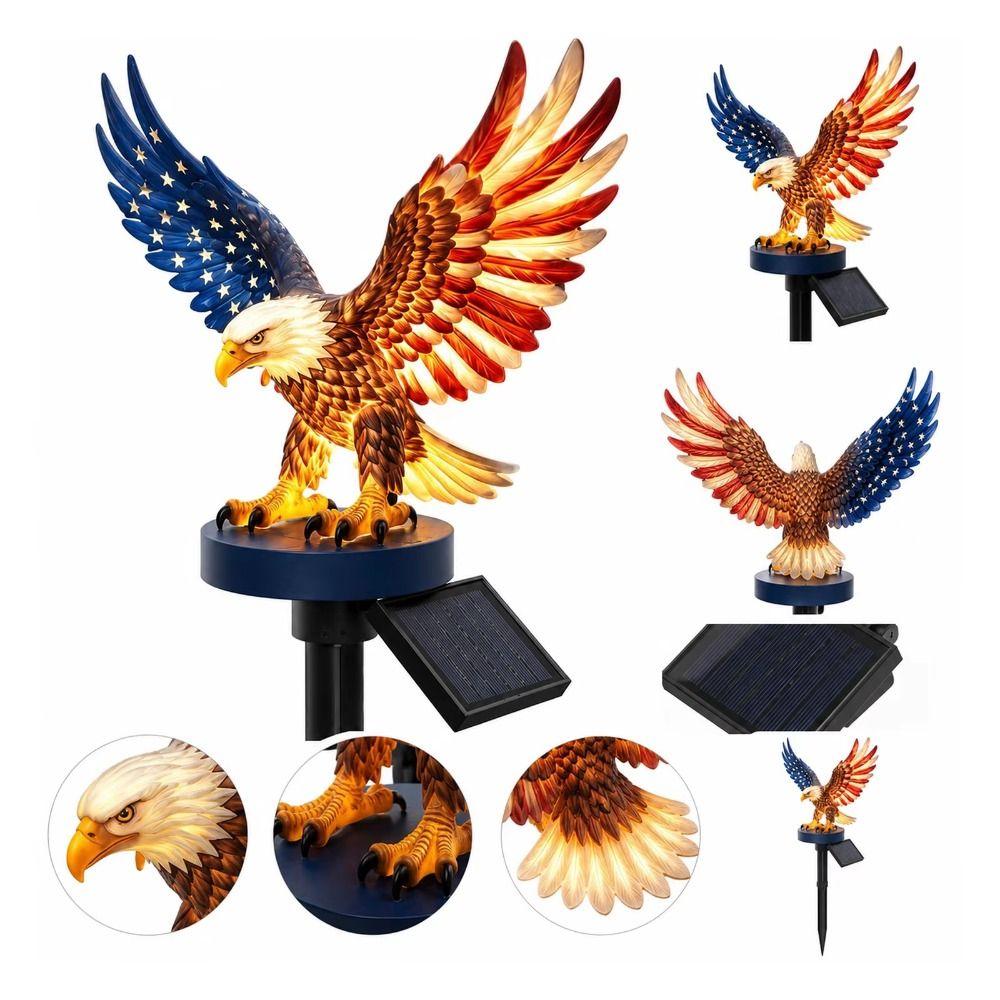 LED Lighting Eagle Garden Stake Solar Powered Patriotic Eagle Statue Solar Eagle Light  Patio Decor