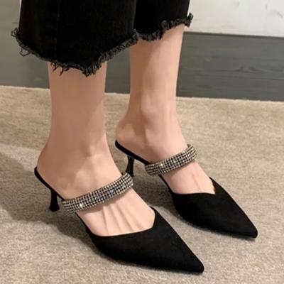 Women2024 Высококачественные тапочки, модные тапочки Baotou Luxury со стразами, на высоком каблуке, элегантные вечерние туфли с острым носком