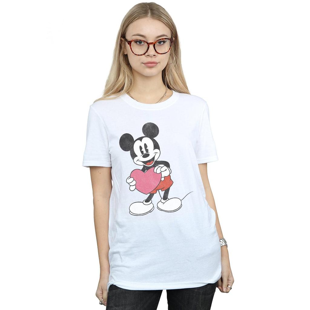 Disney Womens/Ladies Mickey Mouse Valentine Heart Cotton Boyfriend T-Shirt