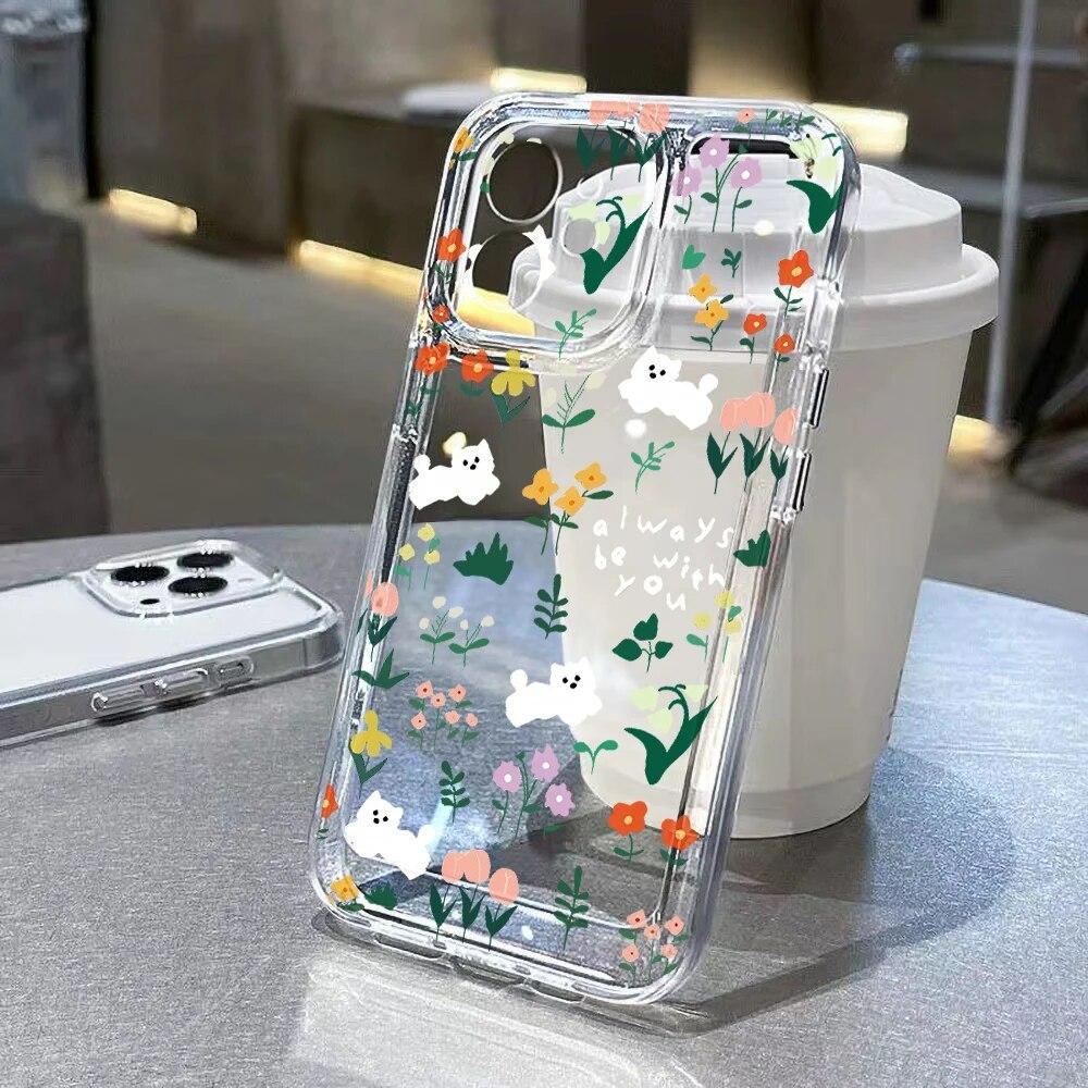 Прозрачный чехол для телефона с цветочным рисунком для iPhone 13, чехол для iPhone 11 14 15 Pro 12 Pro Max XR XS X 7 8 Plus SE, эстетический чехол с цветочным принтом