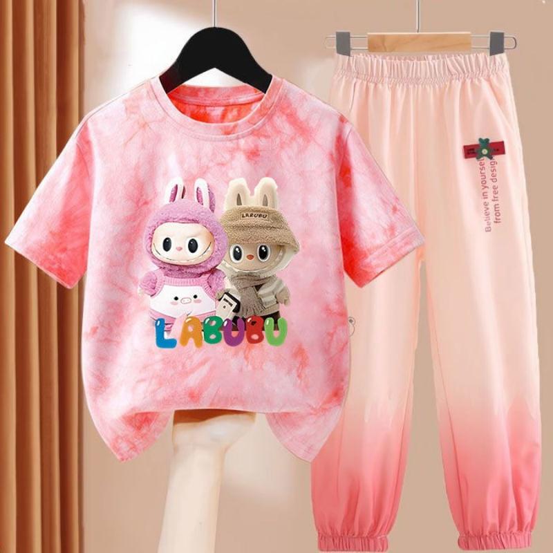 LBB Girls' Dopamine Set Summer Children's Fashionable Short-sleeved T-shirt Ice Silk  Set