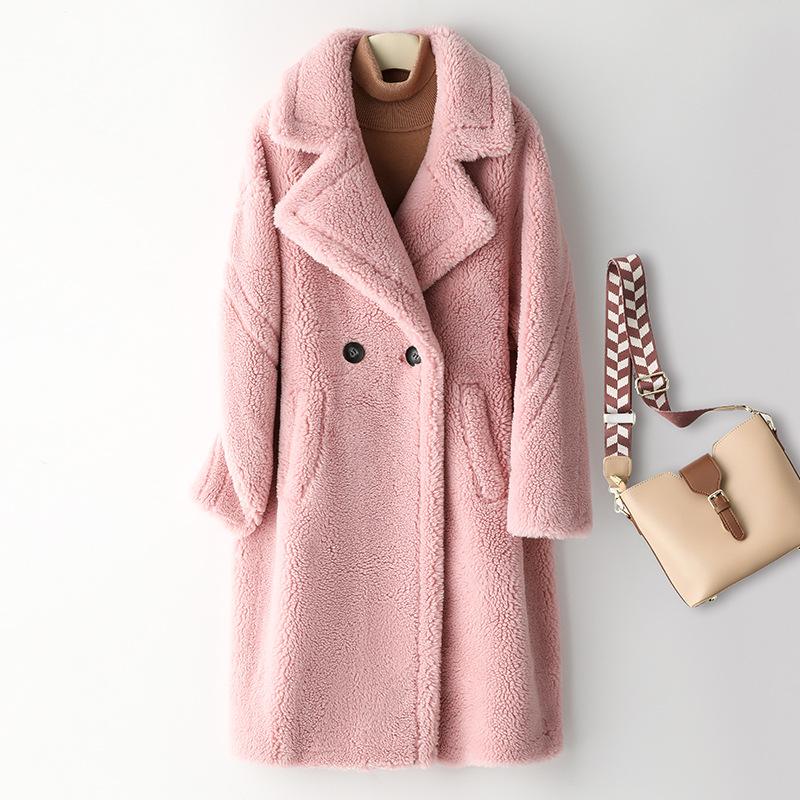 Пальто из плюшевого мишки женское зимнее 2024 года стрижка овец средняя и длинная шуба из ягненка с интегрированным мехом