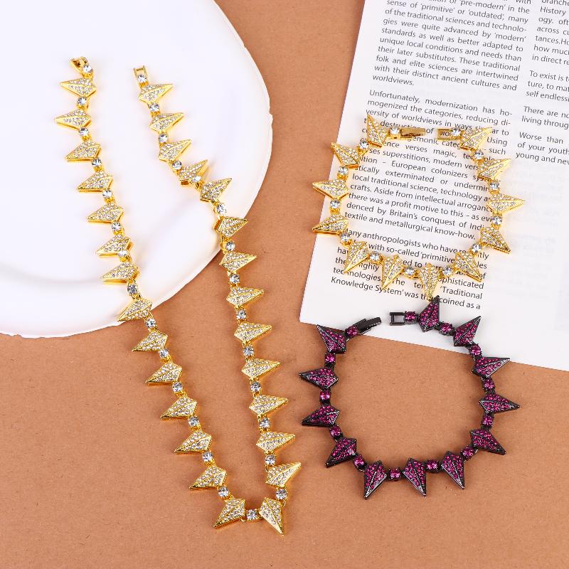 Fashion Geometric Spike Necklace Bracelet Punk Rock Style Men Women CZ Paved Jewelry Everyday Accessory