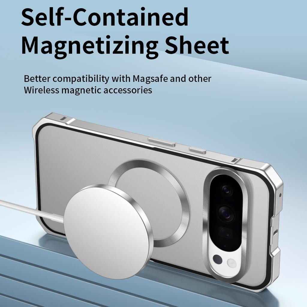 For Google Pixel 10/10 Pro Case Compatible with MagSafe Hard PC Metal Frame Frosted Phone Back Cover