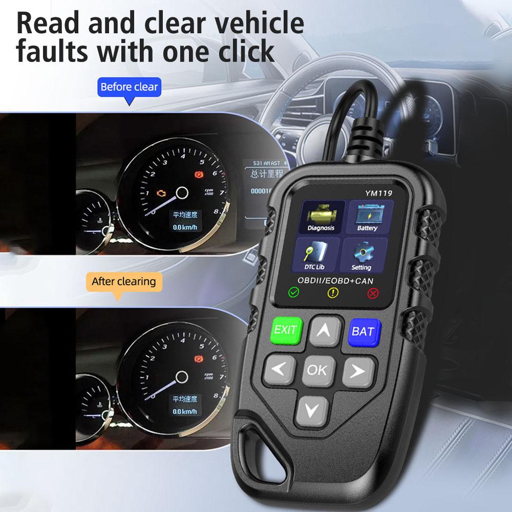 OBDII Scanner Work for All Cars OBD2 Code Reader Multi-language Car Auto Diagnostic Tool YM119 Read Vehicle Information