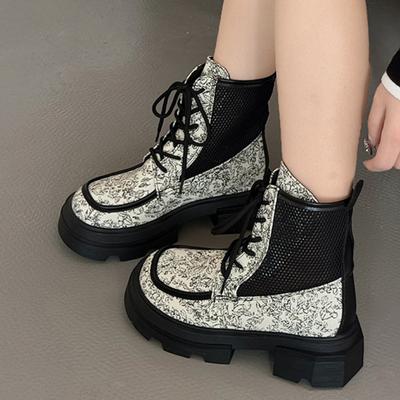 Женская обувь 2024 года, модные женские ботинки на шнуровке, осенние, с круглым носком, разноцветные, короткие, на толстом каблуке, ботинки Zapatos De Mujer