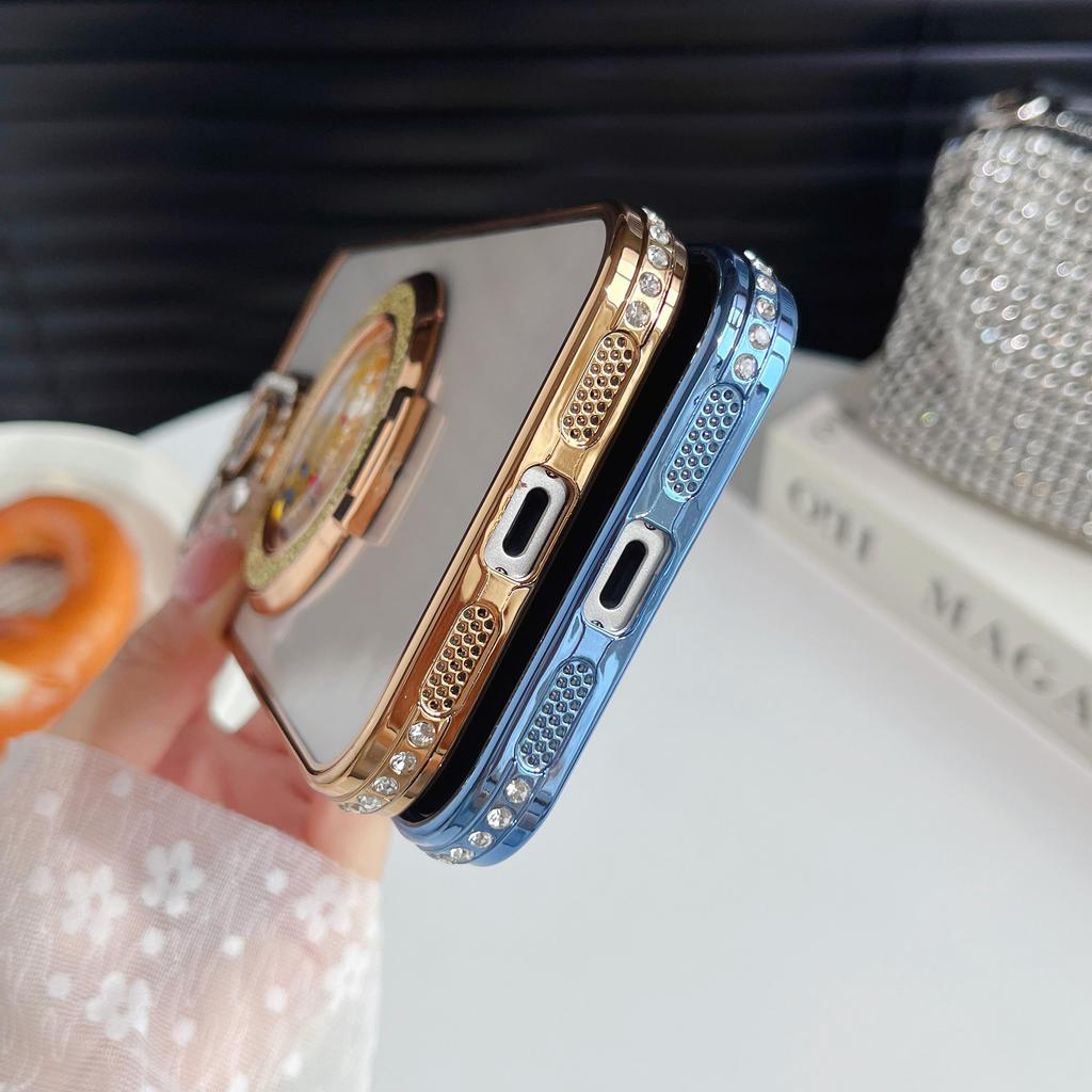 Чехол-бампер для телефона с подставкой, защищающий объектив камеры, с гальваническим покрытием, блестками и бриллиантами, для iPhone 17 16 Pro Max Samsung S25 S24, прозрачная защитная крышка