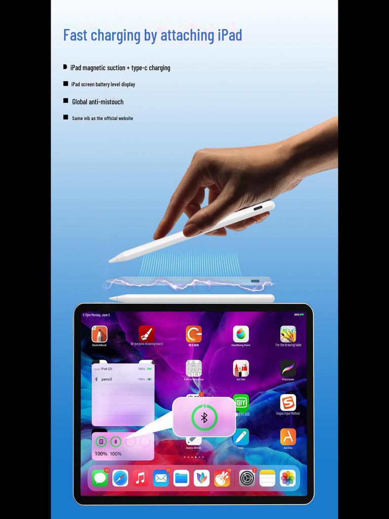 Магнитный чехол-зарядка для Apple Pencil 2-го поколения, сменный и емкостный стилус