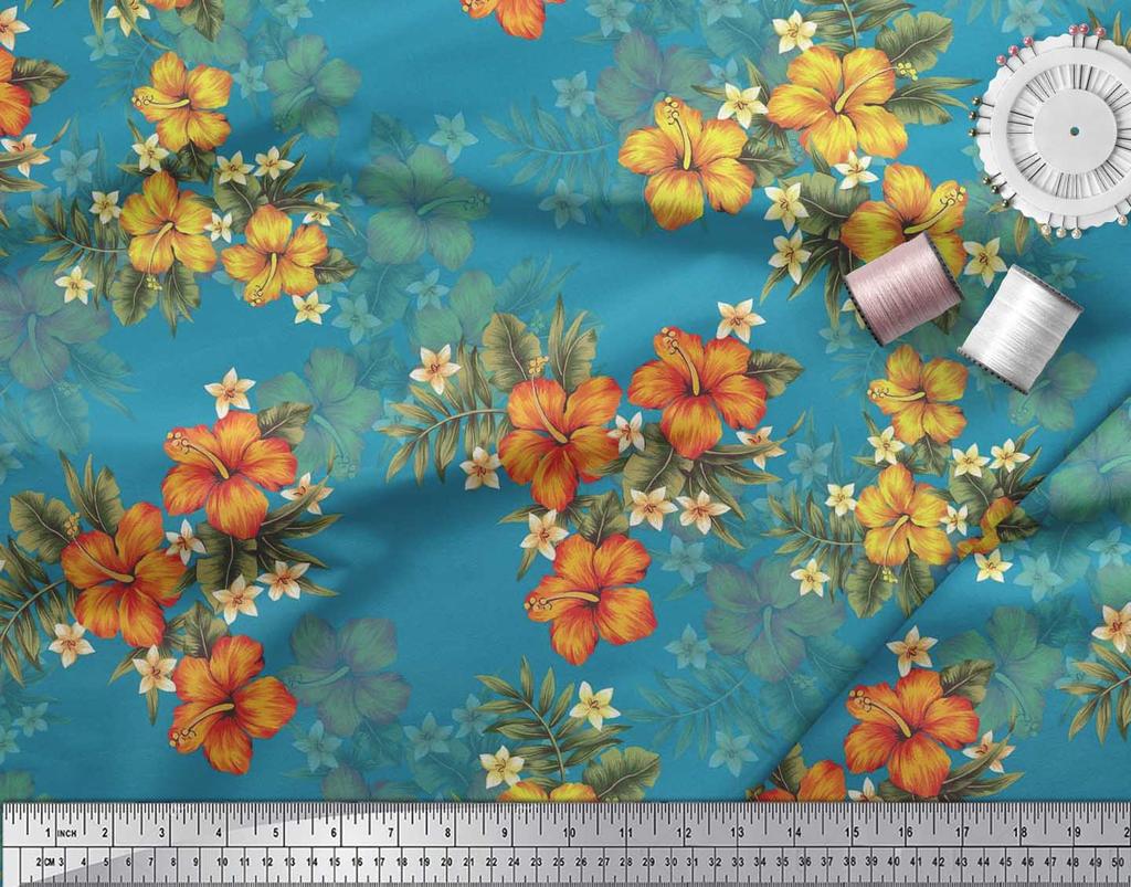 Soimoi Японская креп-сатиновая ткань с цветочным принтом и листьями, тропическая ткань, принты по метрам, 42 дюйма