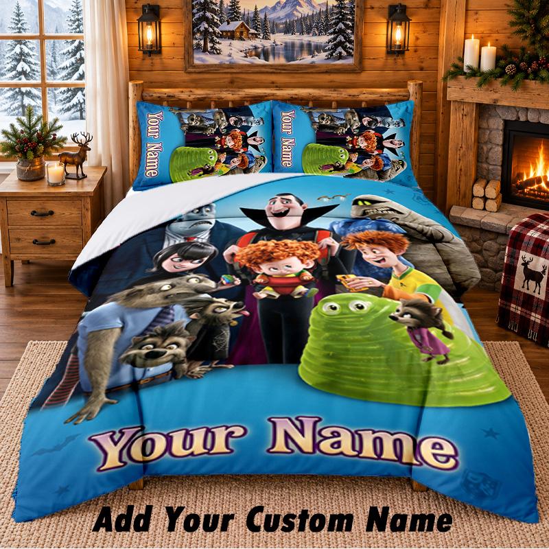 Hotel Transylvania Custom Name 3Pcs Bedding Set 1 Bed Sheet 2 Pillowcases Bedroom Home Decor