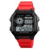 Digital Watch for Men Sporty Casual Rubber Strap Square Face Calendar with Day of the Week Stopwatch Daily Water Resistant 50M Water Resistant (Red)
