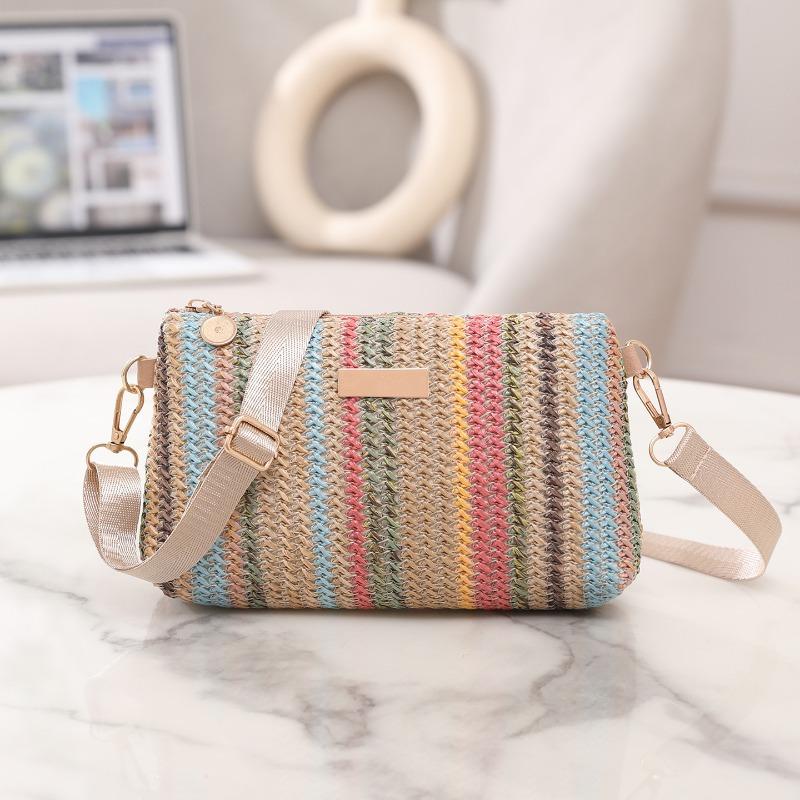 New Fashion Casual Daily Popular Rainbow Straw Woven Camera Bag Women's Bag Chain Bag Messenger Bag