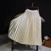 Women 11 Colors Satin Pleated Midi Skirt Elegant Elastic Waist Solid Color A-line Skirt