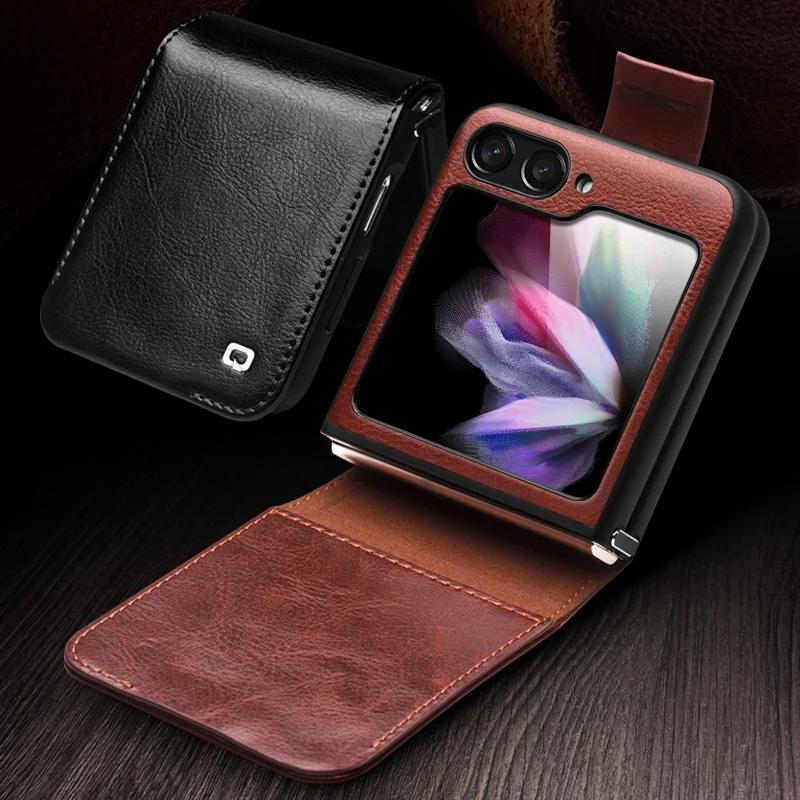 100% Натуральный Кожаный Чехол-Кошелек для Samsung Galaxy Z Flip5 5G Премиальная Коровья Кожа для Samsung Z Flip 5