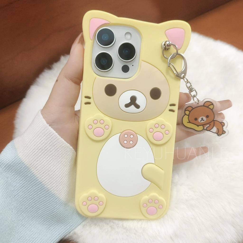 Милый мультяшный 3D чехол Rilakkuma для iPhone 17 16 15 14 13 12 11 Pro X XS Max XR 6 7 8 Plus 5 5S SE Брелок Подвеска Чехол