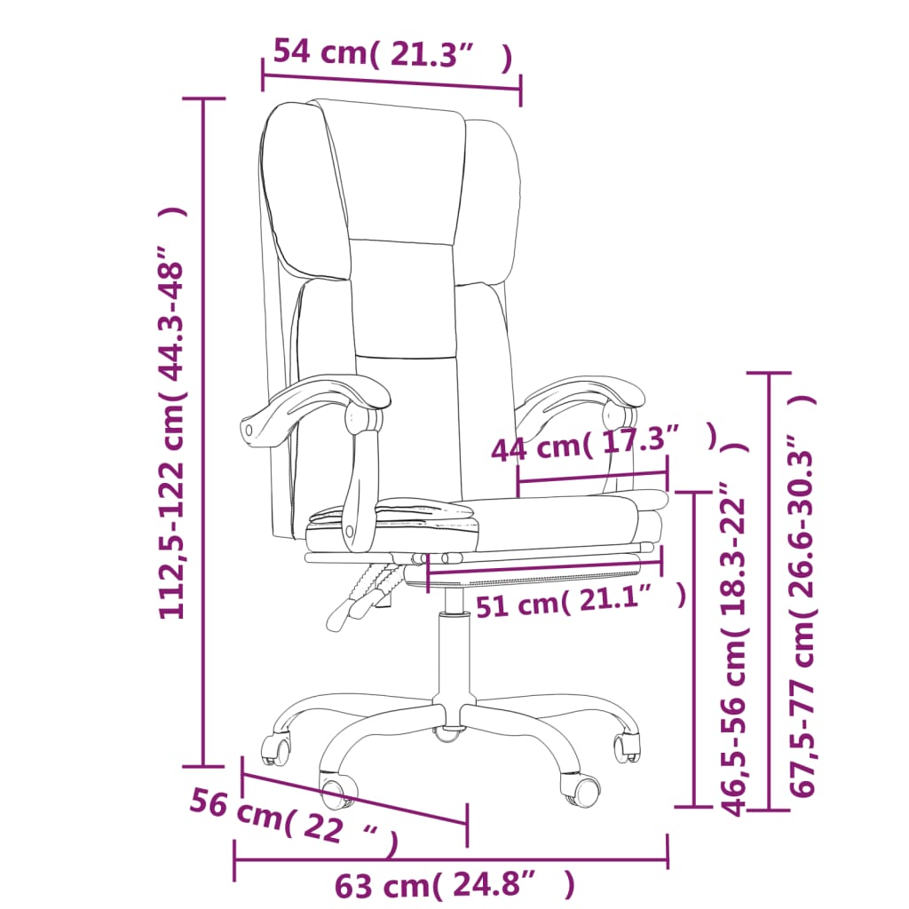 Office Chair with Reclining Function White Faux Leather