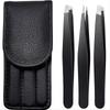 3pcs Premium Stainless Steel Eyebrow Tweezers Set - Precision Sharp Flat/Slant/Pointed Tip Tweezers for Body, Ingrown and Facia