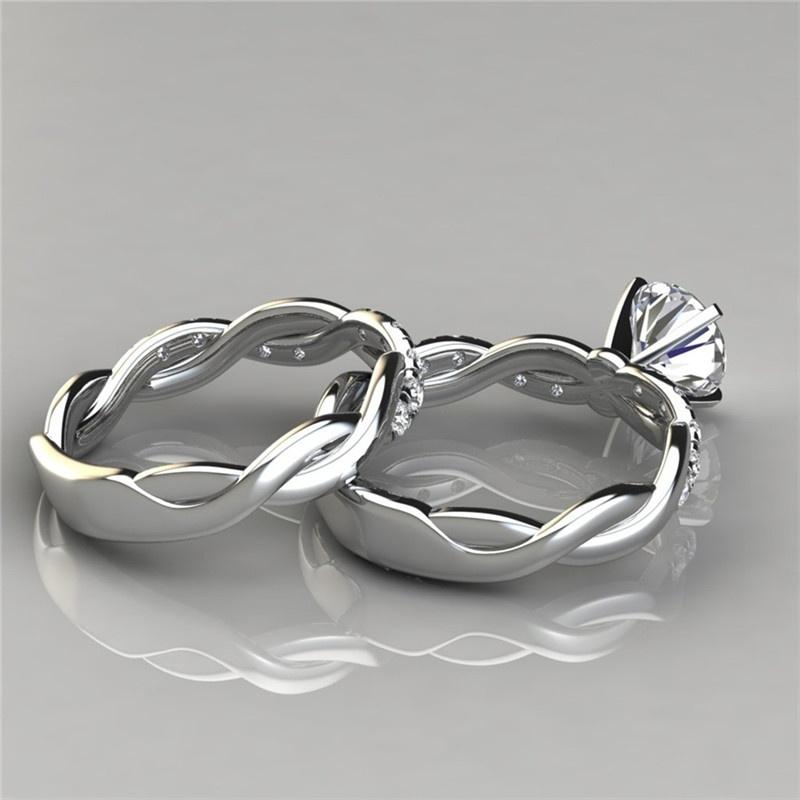 Изысканные модные кольца золотого цвета для женщин, классические обручальные кольца с инкрустацией из циркона, комплект свадебных украшений для помолвки