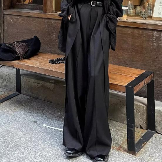 Мужские брюки широкие штанины до пола однотонные с глубоким шаговым швом свободные ретро