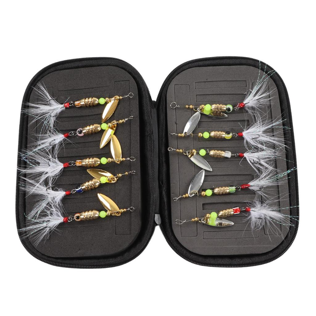 10 шт. вращающаяся рыболовная приманка с блестками, перьевой крючок из высокоуглеродистой стали, устойчивая к соленой воде