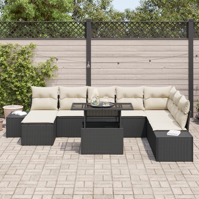VidaXL Ensemble de canapés de jardin 9 pièces avec coussins en poly rattan noir 3349233