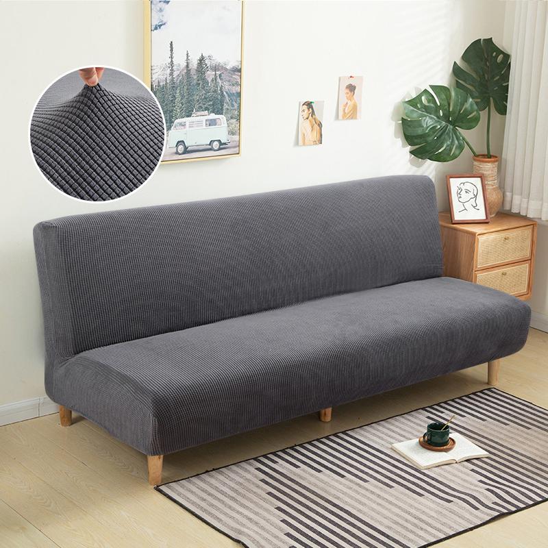 Polar Fleece Fabric Armless Sofa Bed Cover Solid Color Without Armrest Big Elastic Folding Furniture Home Decoration Bench Cover