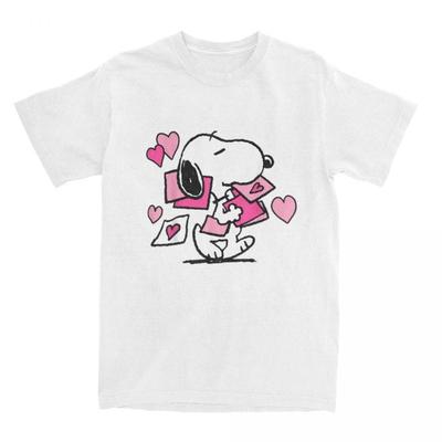 Футболка Snoopy Узор Уличный стиль Ретро Мужская и Женская Свободная Хлопок Дышащая Харадзюку Короткий рукав Повседневный Большой размер Верх