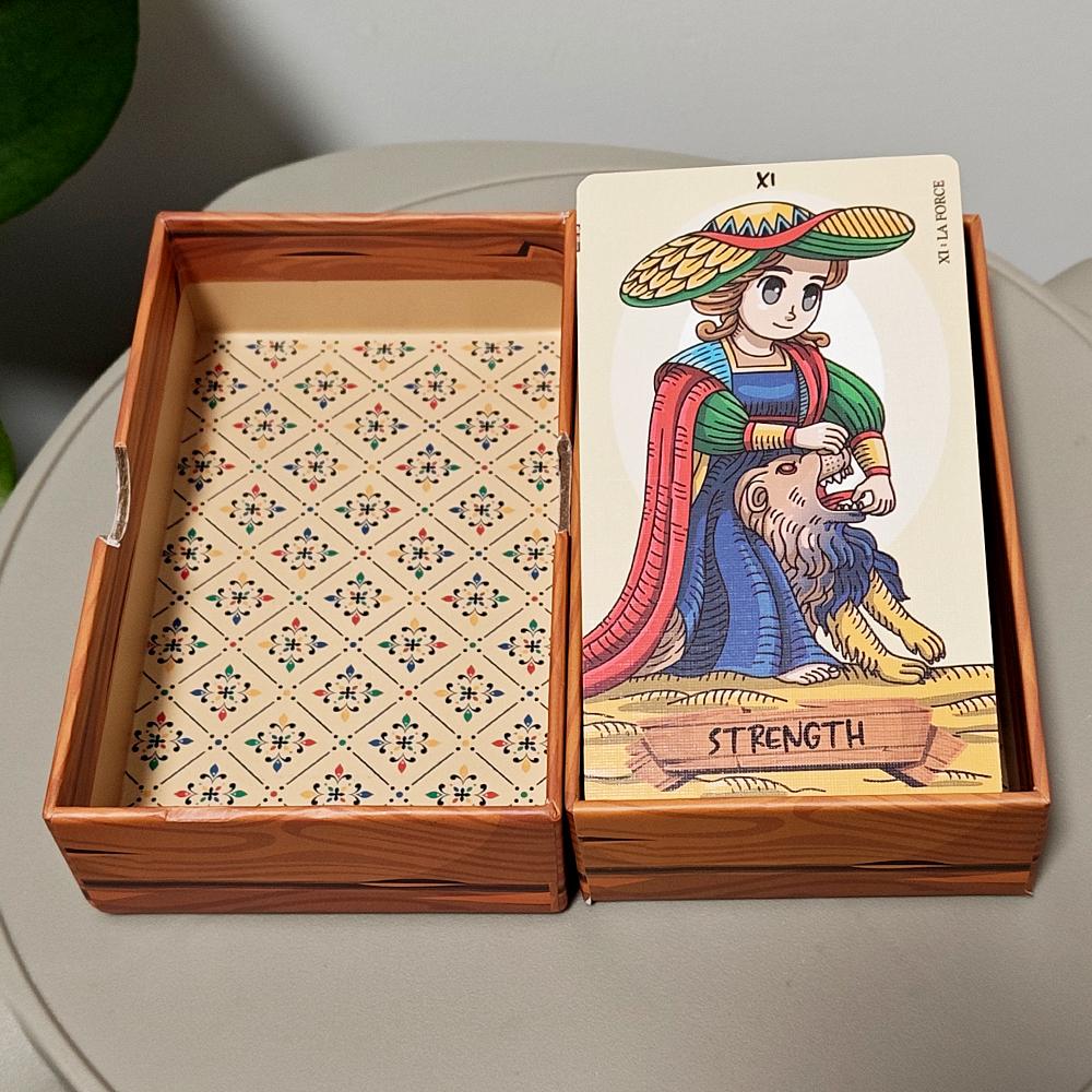 Petit De Marseilly Tarot Deck, 12*7cm 78 Pcs Cute Chibi Marseille Tarot Cards in Rigid Box Double-embossed Cardstock