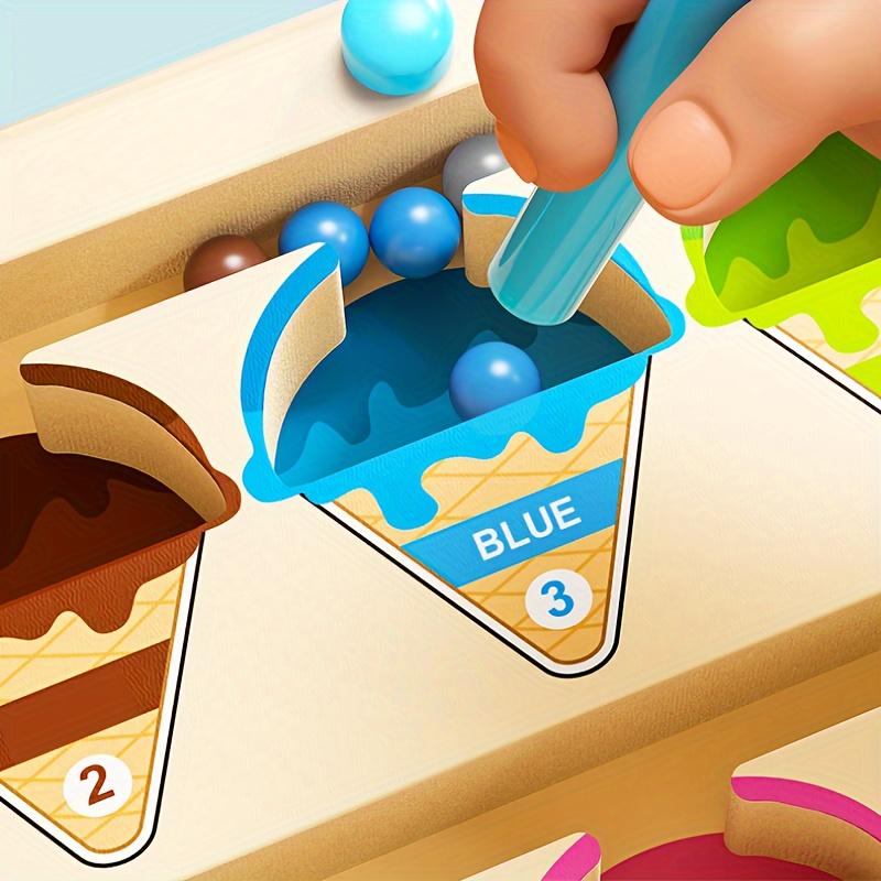 Wooden Puzzle Maze Toy, Focusing On Color Classification and Number Calculation Training, Magnetic Ice Cream Toy for Children Over Three Years Old