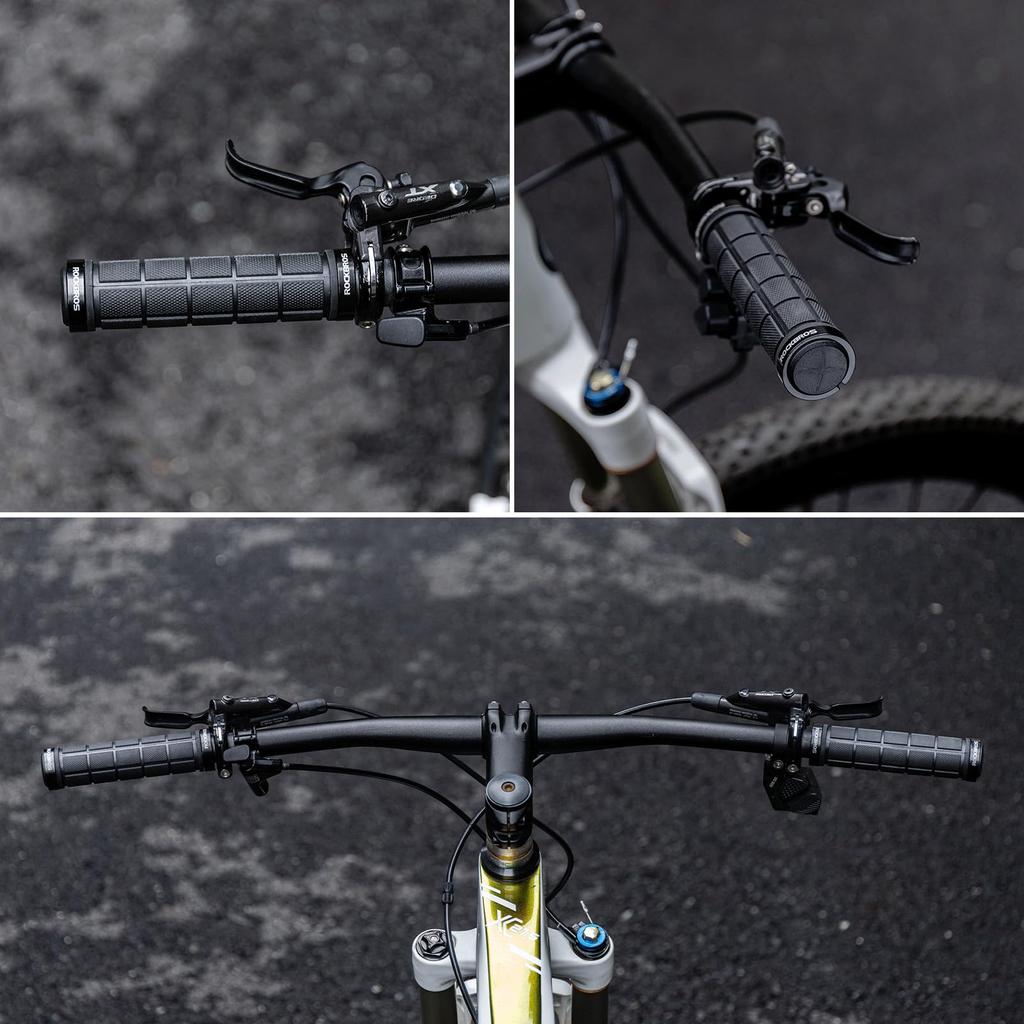 ROCKBROS Велосипедный набор резиновых ручек руля с двойной фиксацией, внутренним амортизатором, удобный, легкий, включает шестигранник, подходит для кросс-кантри, горных и складных велосипедов