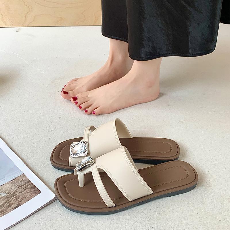 Простые босоножки-балетки с открытым носком - Универсальные повседневные летние шлепанцы с петлей для пальца