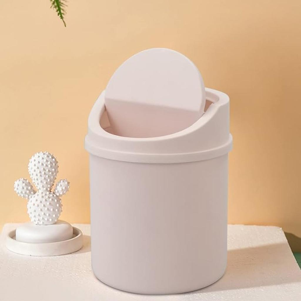 Plastic Mini Desktop Trash Can with Swing Lid, Tiny Swing Top Garbage Can, Pink