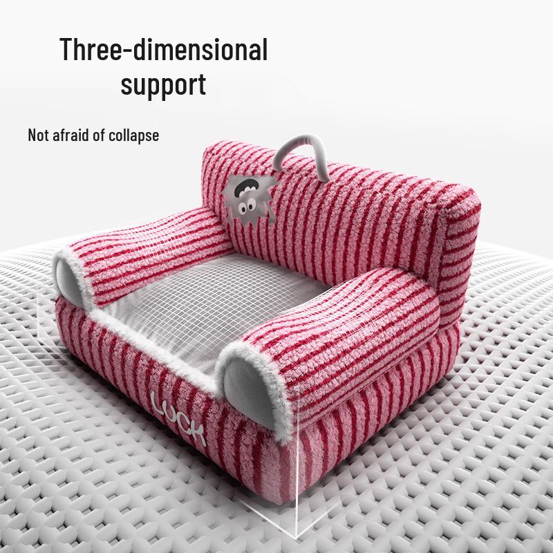 Плюшевая кровать для кошек и собак «Четыре сезона» - Уютная, нескользящая, диван с приподнятыми полосками для осени и зимы